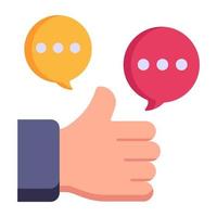 Thumbs up with speech bubbles, flat icon of feedback vector