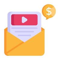 correo de video y dólar que denota un concepto de icono plano de marketing por correo vector