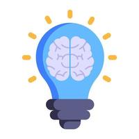 Brian inside light bulb, concept of brainstorming flat icon vector