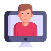 Person inside computer, concept of online client flat icon vector