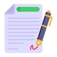 Paper and pen, concept of contract flat icon vector