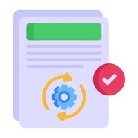 Document with cogwheel and arrows, flat icon of file update vector