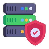 base de datos y escudo, icono plano de seguridad de datos vector