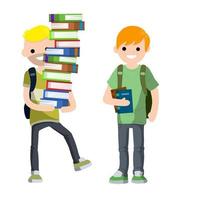 Young students with book and backpack. Boy and man at school. vector