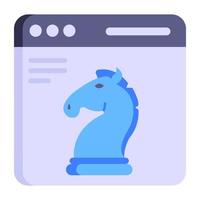sitio web y pieza de ajedrez, concepto de icono plano de estrategia seo vector