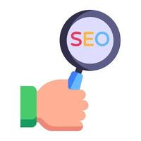 optimización del motor, icono plano seo vector