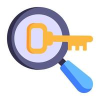 Magnifier and key, flat style icon of keyword search vector