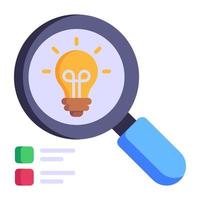 Bulb inside magnifier, flat icon of creative search vector