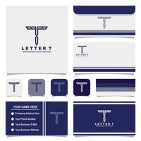 Creative letter T monogram logo design with business card and envelope template vector