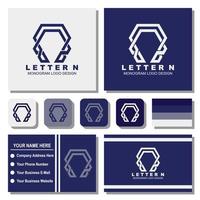 plantilla de logotipo de monograma de letra n creativa con ideas de tarjetas de visita vector