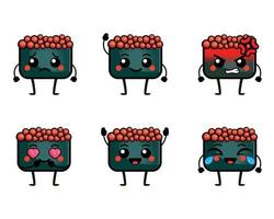 Funny sushi roll characters with cute face vector