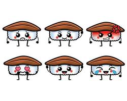 Funny unagi eel sushi characters with cute face vector