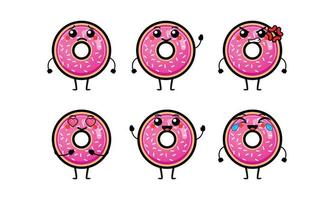 Cute pink donut character vector illustration