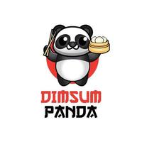 lindo panda sosteniendo dimsum logo vector ilustración