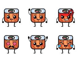 Funny sushi roll characters with cute face vector