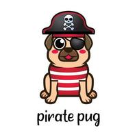 Pirata de perro pug de dibujos animados lindo vector