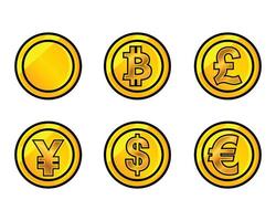 World currency symbol and coins set vector