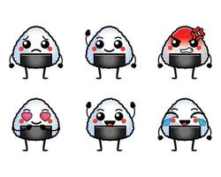 Funny sushi onigiri characters with cute face vector