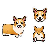 corgi de dibujos animados con diferentes poses y emociones vector