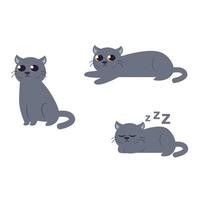 gato de dibujos animados con diferentes poses y emociones vector