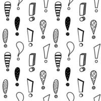 Hand drawn exclamation marks seamless pattern. Hazard warning hand draw symbol. Attention doodle icons. Background with exclamations marks. Vector illustration in doodle style on white background