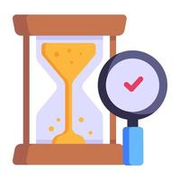 Sandglass and magnifier, flat icon of time analysis vector