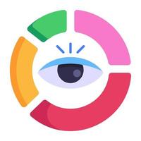 Eye and pie chart, concept of business monitoring flat icon vector