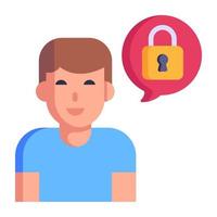 Person and lock, concept of user privacy flat icon vector