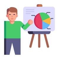 Person explaining chart, flat icon of business presentation vector