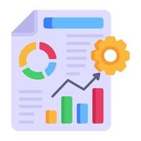 Chart, graph and cogwheel, concept of data management flat icon vector