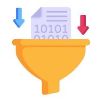 embudo con flechas hacia adentro y archivo, concepto de icono plano de extracción de datos vector