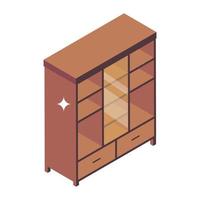 An office wardrobe, wooden cupboard icon in isometric style vector