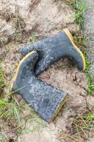 The shoes farmer wearing on the paddy rice photo