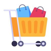 A shopping trolley filled with bags flat icon