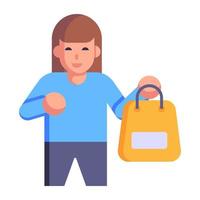 Shopping girl with bag flat icon vector