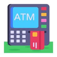 Card inserts into atm, flat icon vector