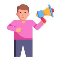 Man and trumpet, flat icon of announcement vector