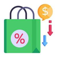 An icon of decrease price flat style vector