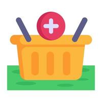 Flat icon of add to basket, plus on bucket vector