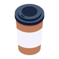 Unique icon of takeaway coffee cup, isometric icon vector