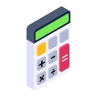 Calculator, mathematical calculation equipment in modern isometric style vector