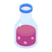 Lab flask with liquid, isometric icon of chemical bottle vector