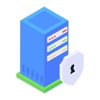 Secure server vector in editable style, security shield with server