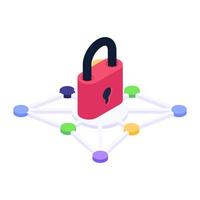 Isometric icon of lock with nodes, digital lock icon vector