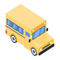 A trendy icon of school bus in isometric design vector