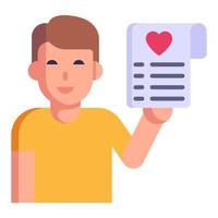 A person with wishlist, flat icon vector