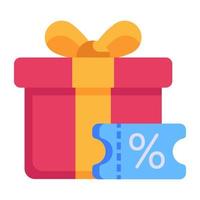 Flat icon of box with discount coupon, discount offer vector