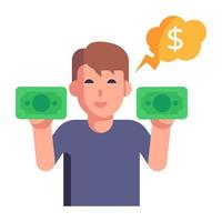 un hombre soñando dinero diseño de icono plano vector