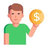 Dollar with person, flat icon of a trader vector