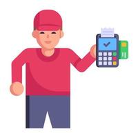 icono de pago pos, hombre con diseño plano pos vector